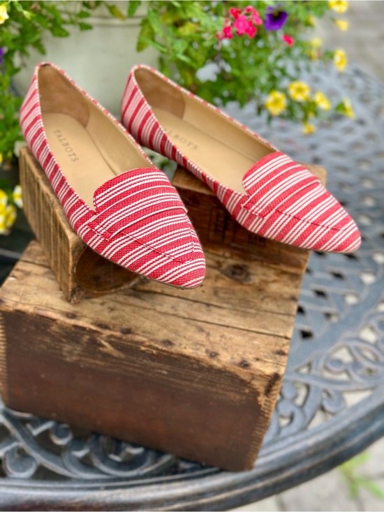 Talbots Shoes - Talbots Red and White Striped Canvas Pointed Toe Flats Nautical